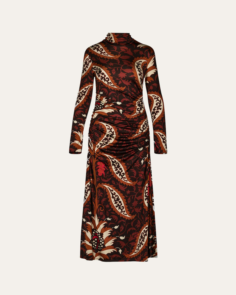 Star Point Long-Sleeve Midi Jersey Dress